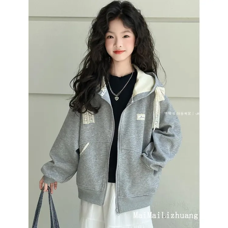 女童秋装外套2025新款中大儿童针织连帽上衣洋气时髦小女孩衣服潮