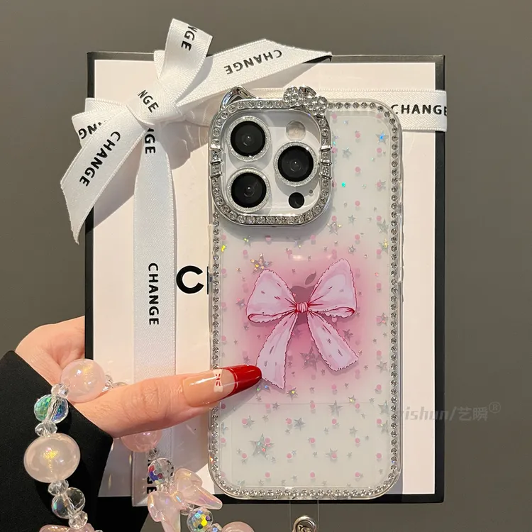 少女心波点晕粉蝴蝶结适用苹果16promax手机壳15pro公主风iPhone1