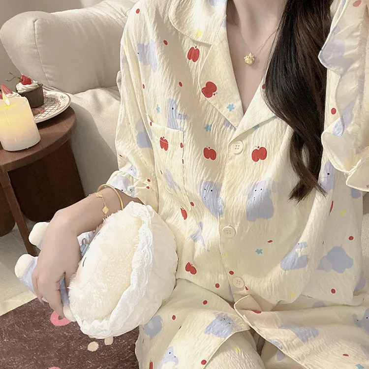 ins甜美苹果大象乐园睡衣女夏季短袖少女感可爱三件套家居服套装