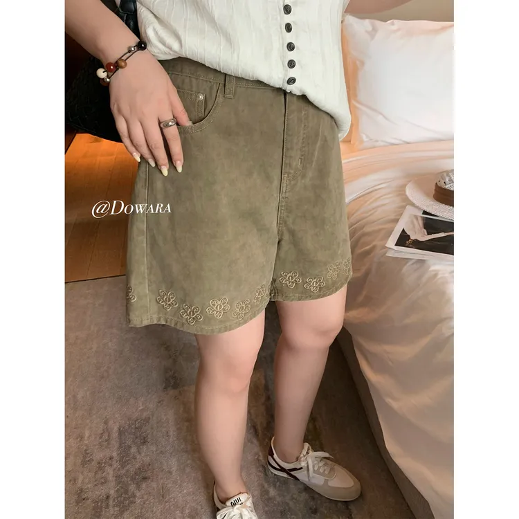 现货大婉酱微胖定制【彩牛短裤】气质休闲高腰轻薄牛仔短裤夏 8797D