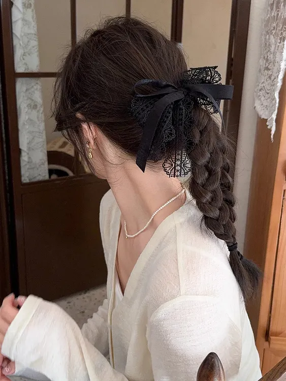 高级感黑色蕾丝蝴蝶结头绳发圈女2025新款扎头发皮筋头花头饰洋气