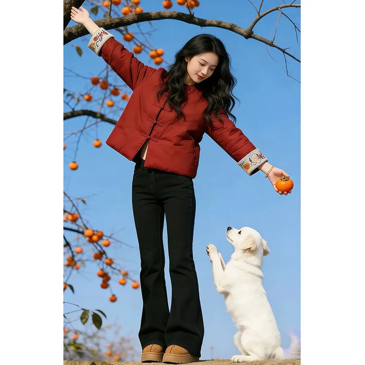 兹伊翰【事事如意】国风盘扣棉衣女士2025冬季新款刺绣袖口设计外套