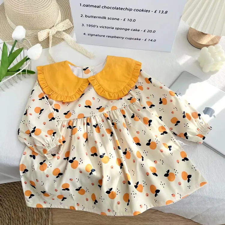 女童连衣裙春秋季洋气碎花公主裙宝宝娃娃领长袖韩版裙子2025新款
