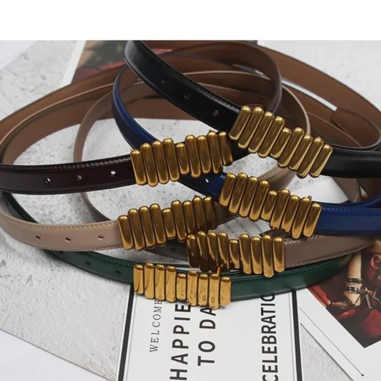 女款真牛皮腰带毛毛虫扣头网红款时尚百搭高端