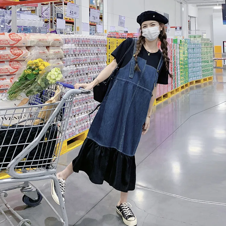 中腰套头夏季中长款中长裙连衣裙韩版设计感大码显瘦小个子时尚