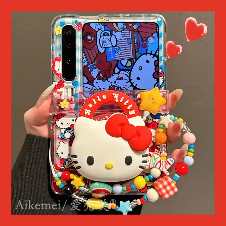 适用华为PuraX折叠屏手机壳可爱格纹kt猫立体星星pocket2立体硅胶