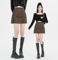 辣妹复古豹纹短裙2025半身裙秋冬新款高腰显瘦防走光