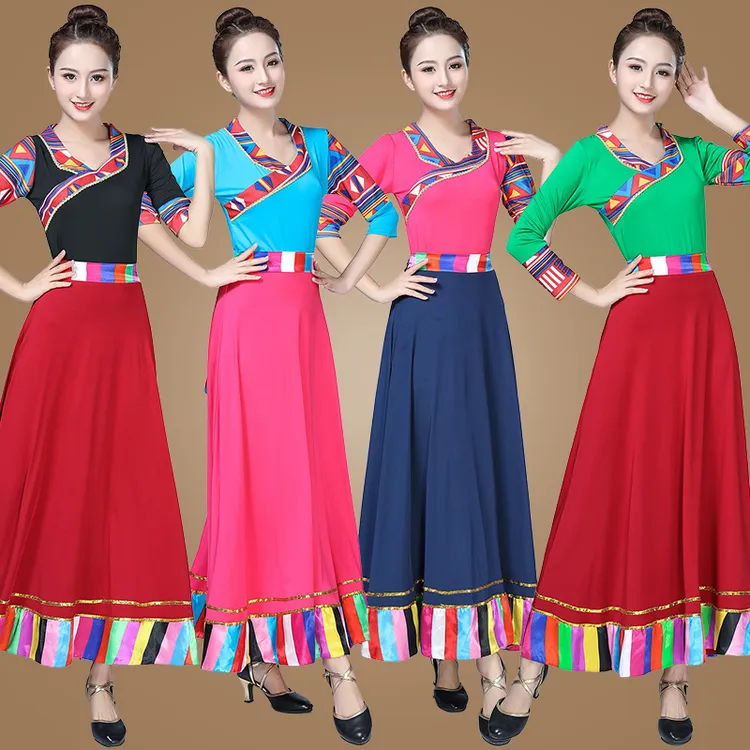 广场舞新款民族套装藏族舞蹈服360度大摆裙春夏季中老年跳舞演出