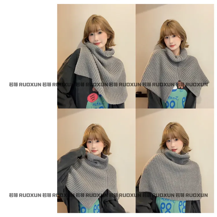 秋冬韩系软糯针织高领套头围巾女小众设计披肩围脖加厚保暖护颈