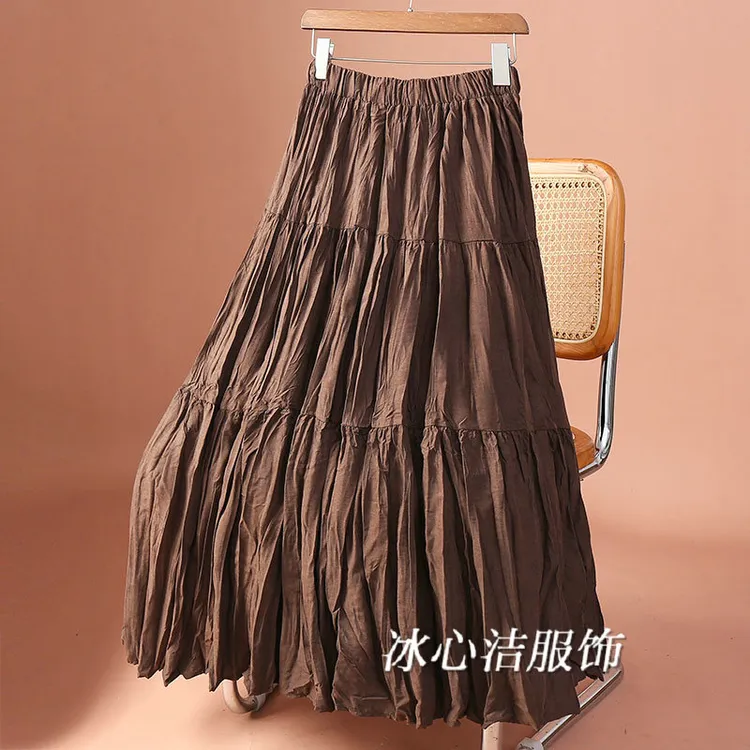 秋冬复古褶皱裙大摆中长款裙子半身裙2025秋季新款拼接蛋糕裙长裙