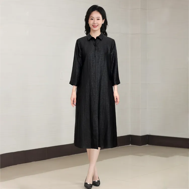 DA25259真丝龟裂纹香云纱风衣女装中国风秋季新款纯色外套