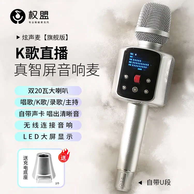 权盟权盟炫声麦旗舰版音响一体机蓝牙K歌无线录歌直播麦话筒音响