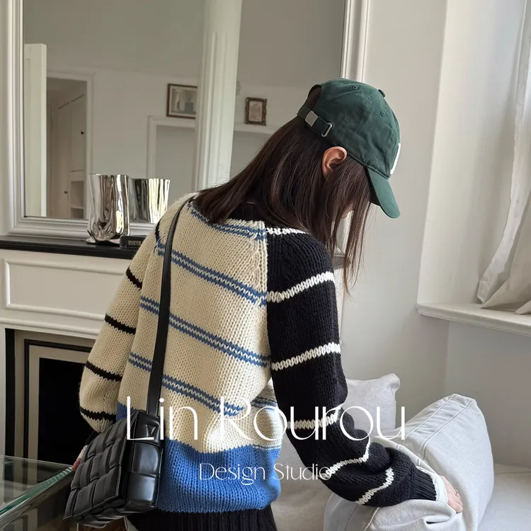 【手工粗针撞色毛衣】JBMY5A136秋冬舒适保暖撞色清新百搭毛衣