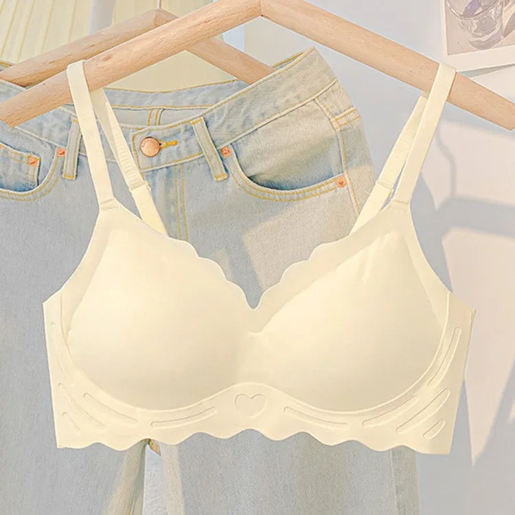 新款果冻条无痕心心相印内衣女聚拢上托防下垂无钢圈女士文胸薄款