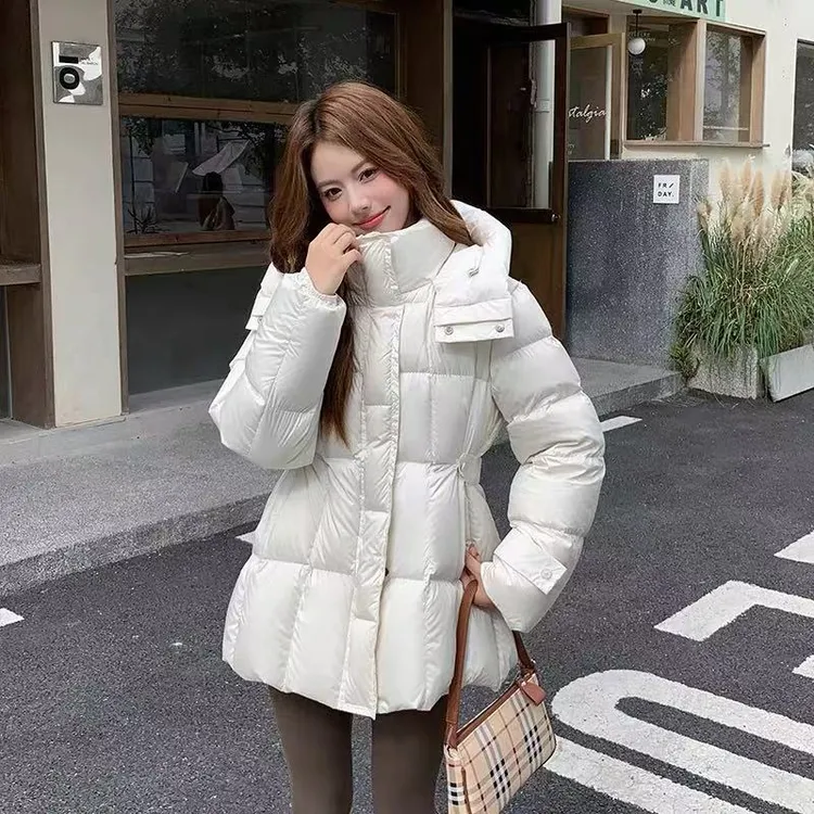 2025年冬季新款中长款女装羽绒服白鹅绒显瘦收腰羽绒服女1002