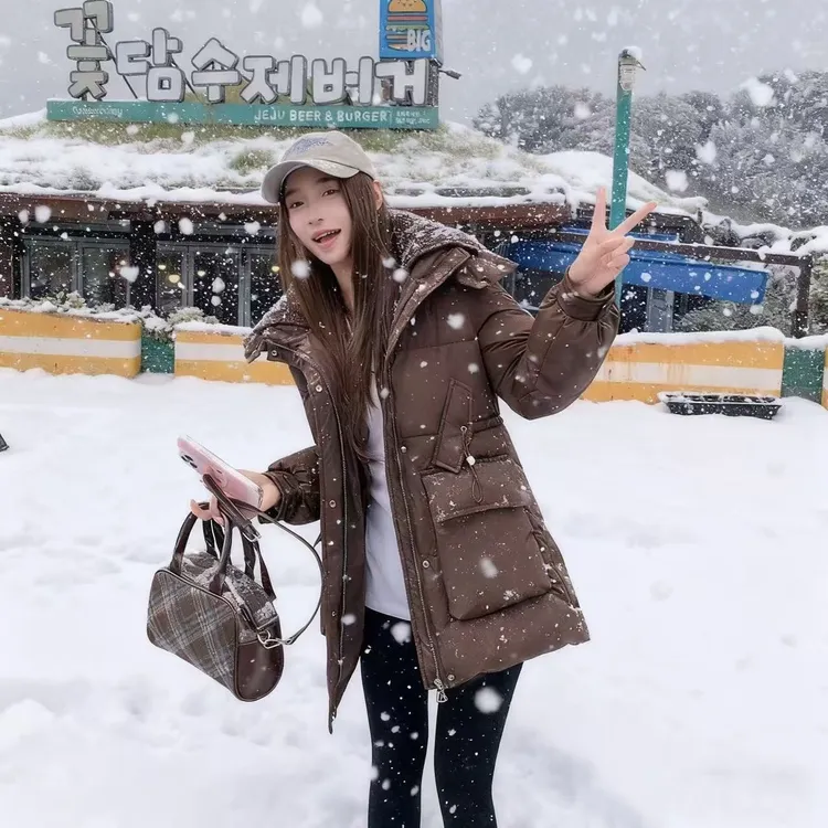 中长款洋气针织翻领宽松棉衣棉服冬季百搭新款大码显瘦棉袄外套女