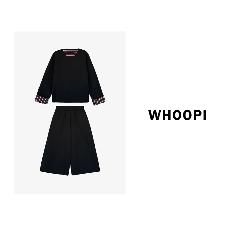 【Whoopi】【静奢athflow】老钱时装感撞色条纹九分裤套装