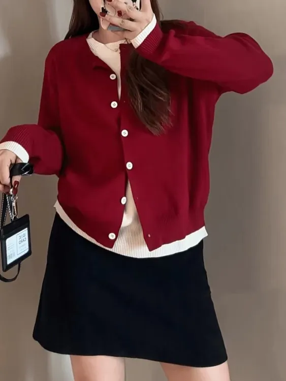 小香风针织开衫假两件女2025新款早秋韩系穿搭高级感外套AM877