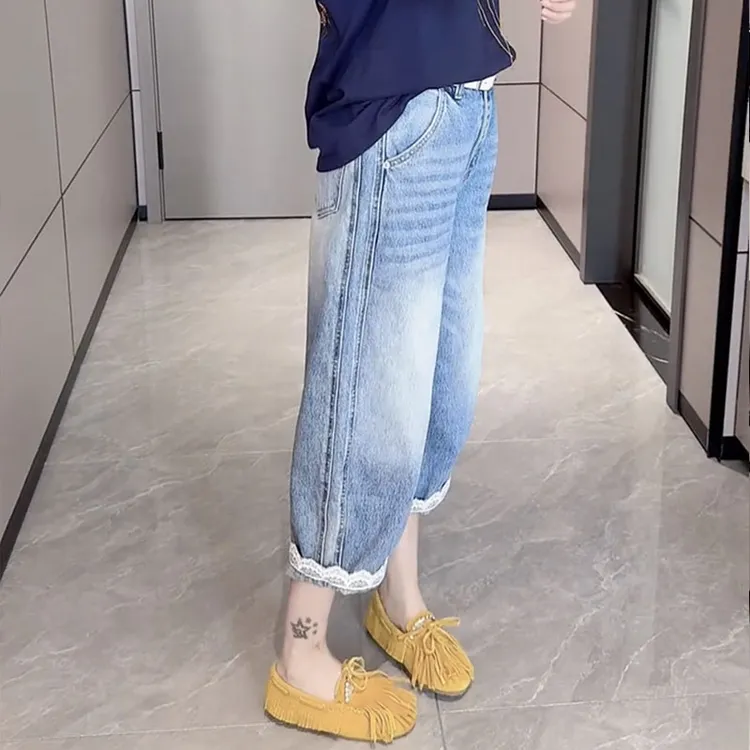 2025秋季新款阔腿牛仔裤女老爹裤显瘦萝卜裤大码薄款九分哈伦裤子