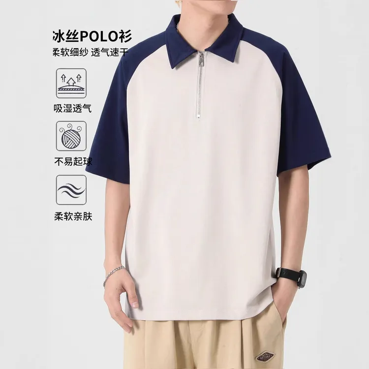 2025夏季美式复古短袖翻领polo衫男士夏季宽松夏季男士短袖polo