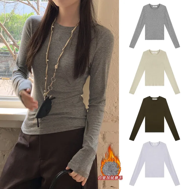 Miss sumeyY3881Y4003自制基础款圆领长袖t恤秋冬加绒显瘦打底衫