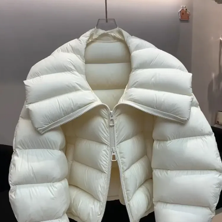 2025冬季别致高级感翻领白色羽绒服女时尚短款保暖宽松保暖外套