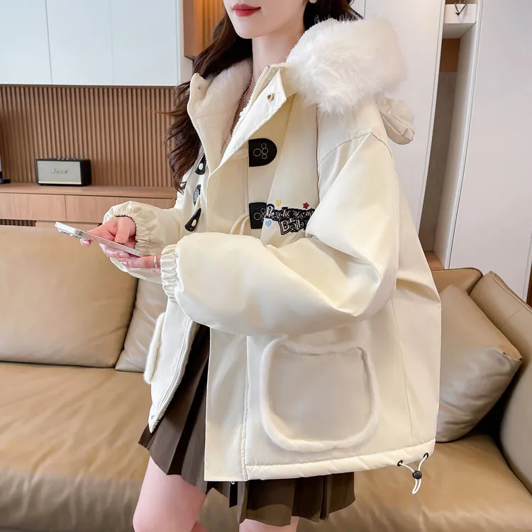 日系甜美可爱风猫耳朵连帽棉服女2025冬季加绒加厚保暖设计感小众