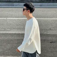 【珠地鲨鱼袖T恤】层叠下摆春季圆领男士长袖卫衣内搭宽松打底上衣
