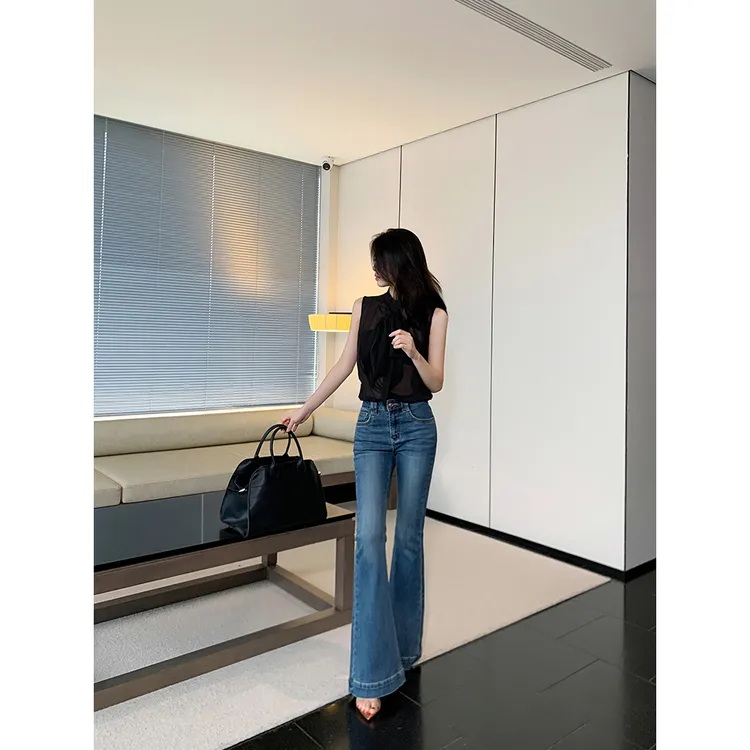 IFMR修身显瘦大喇叭牛仔裤中高腰设计感辣妹喇叭牛仔长裤673001