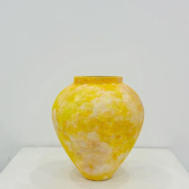 发财黄立体釉手工陶瓷花瓶