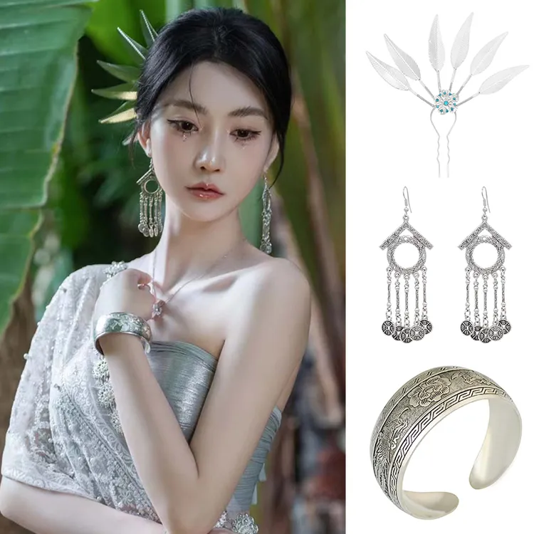西双版纳异域风傣族羽毛发饰发簪流苏耳环藏式手镯泰国复古配饰女