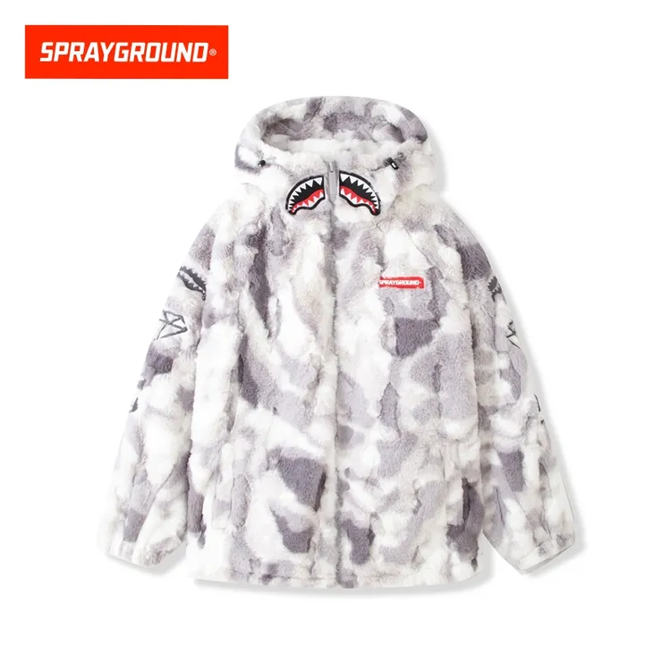 SPRAYGROUND鲨鱼嘴毛绒扎染棉服外套秋冬外套宽松连帽XB WD931121