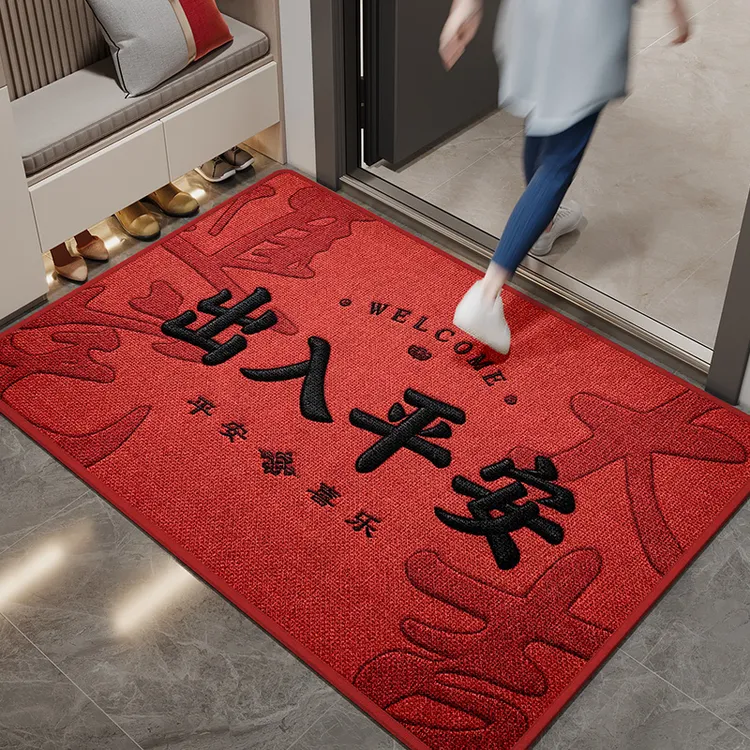 高档刺绣门垫喜庆红色入户门地垫耐脏高级感防滑脚垫玄关门口地毯
