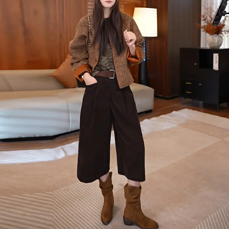 2025早秋韩版小众复古长袖小香风外套休闲直筒七分裤时尚套装女士