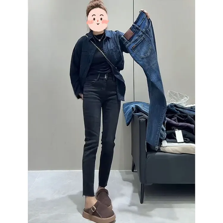 小个子高腰弹力显瘦铅笔裤女2025秋季新款时尚潮流修身小脚牛仔裤