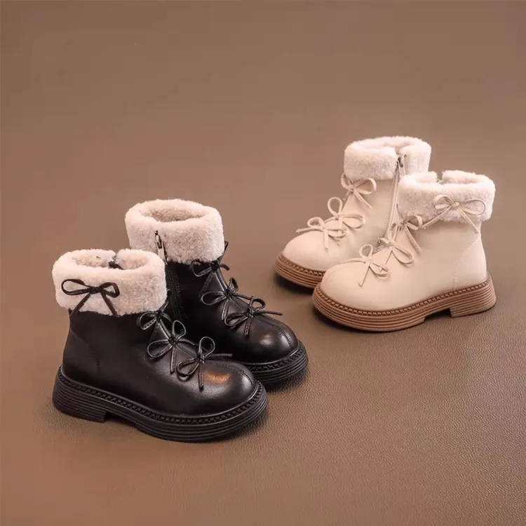 ABC女童马丁靴儿童二棉鞋子2025秋冬季新款雪地靴加绒小皮靴公主
