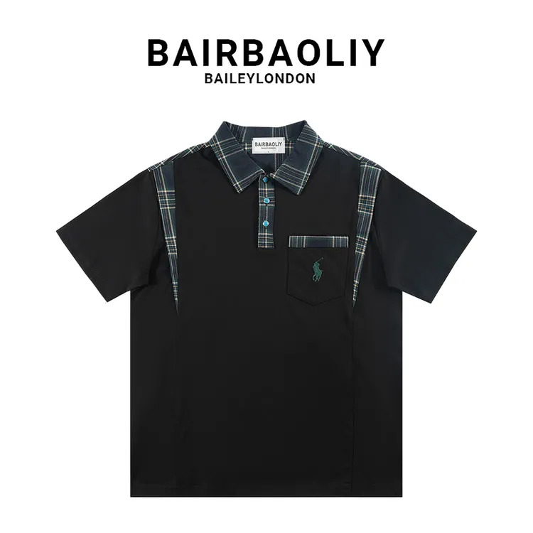 BAIRBAOLIY男士新款刺绣轻奢潮流短袖高级复古拼接翻领POLO衫上衣