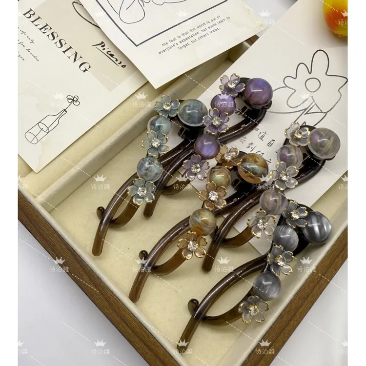 诗泊雅 星钻花影·彩璃珍珠弧形发夹