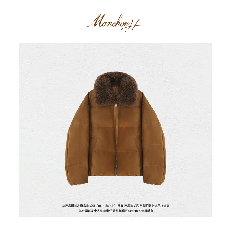 曼辰manchenh"圣彼得堡"土耳其进口混种绒面小羊皮毛领95白鹅绒服