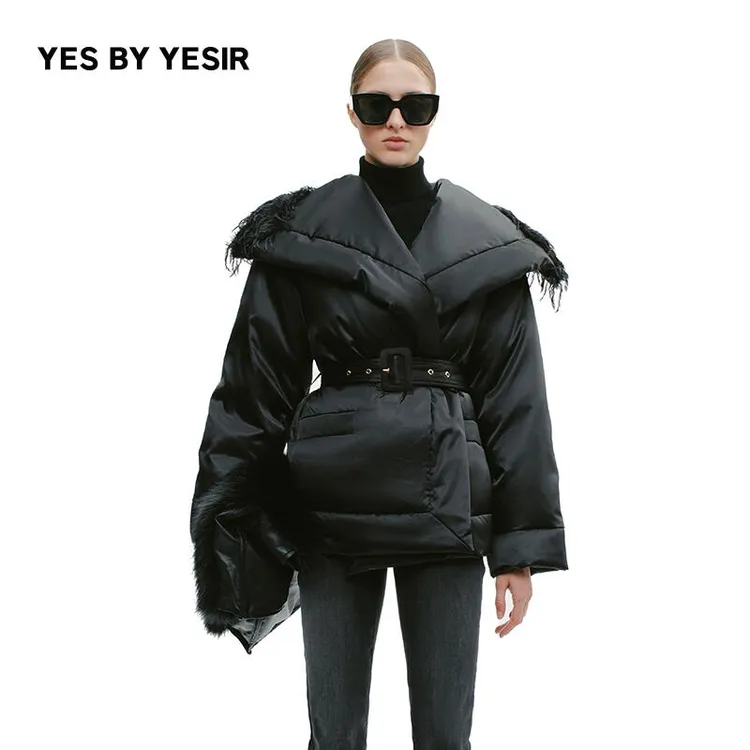 YES BY YESIR叶谦设计师品牌2025冬新款披风斩棘静奢大翻领90鹅绒
