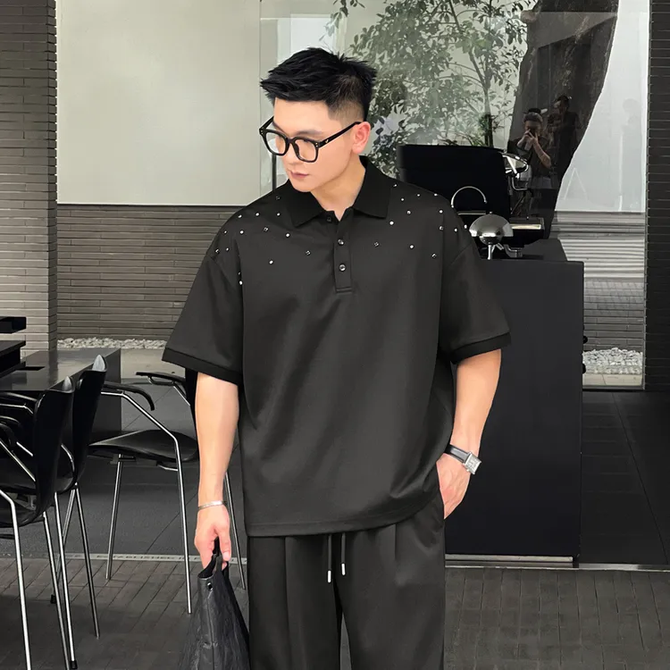 NO22WEAR【首尔宴会厅】黑曜石满天星小众设计师款男士翻领POLO衫