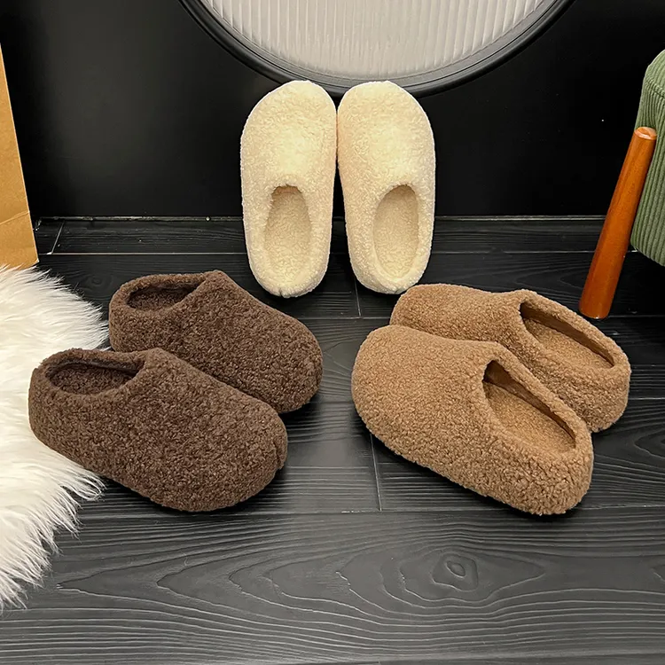 赵露思同款卷卷毛包头半拖鞋时尚外穿秋冬厚底一脚蹬毛毛鞋勃肯鞋