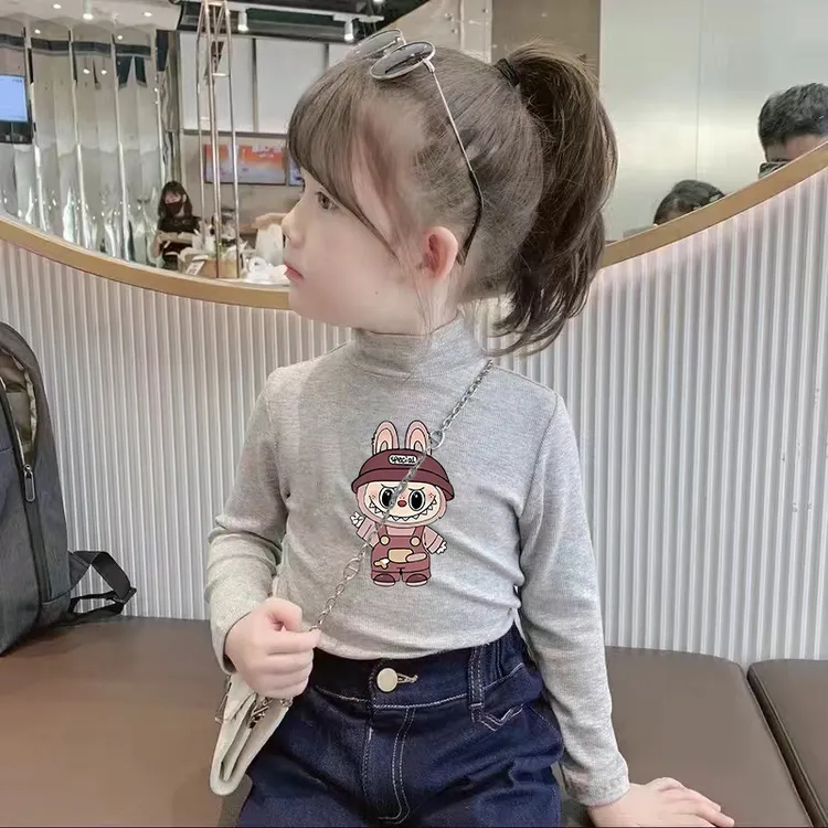 女童莫代尔春秋季新款儿童长袖T恤中大童百搭高领内搭宝宝上衣潮