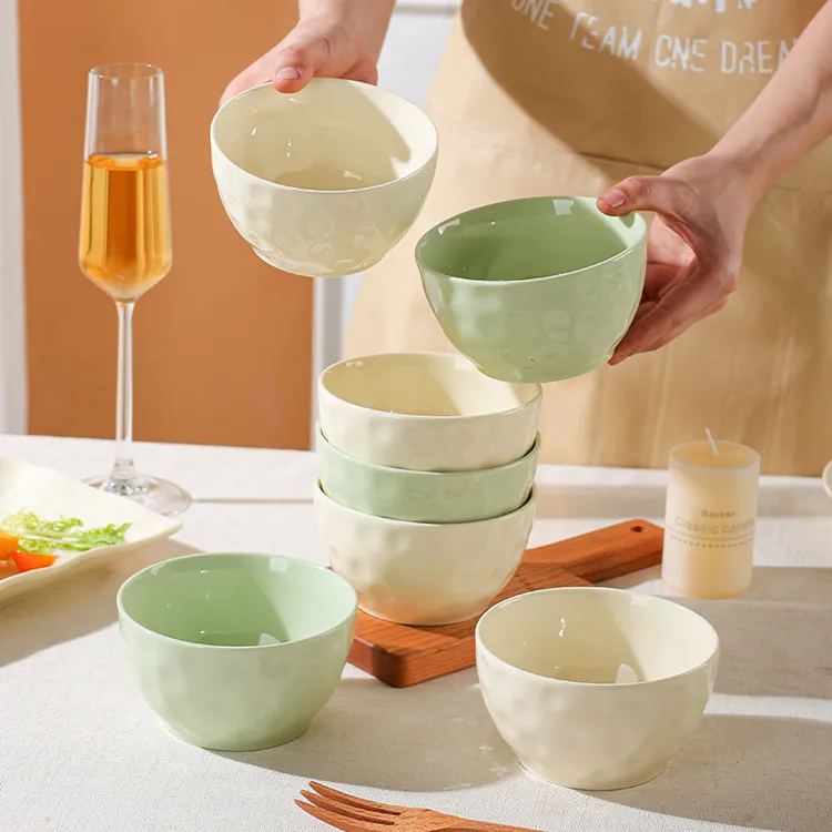 【怀美】2025新款奶油风5英寸釉下彩陶瓷碗碟组合高颜值早餐汤碗