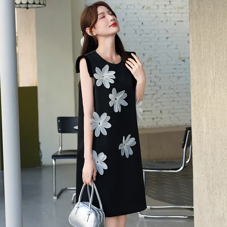 H型无袖挂脖式休闲风A字裙连衣裙印花碎花海妖风晕染大码显瘦气质