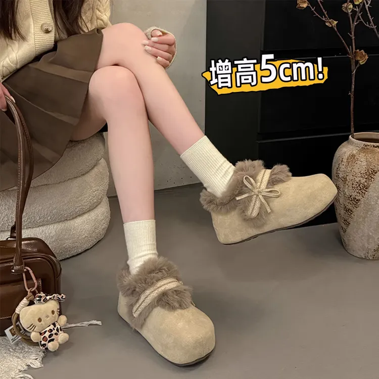 厚底内增高加绒保暖勃肯鞋雪地靴毛毛鞋女2025新款冬季巨好看棉鞋