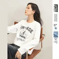 对白艺术画作联名凉感印花长袖T恤女2025秋新款独特宽松内搭上衣