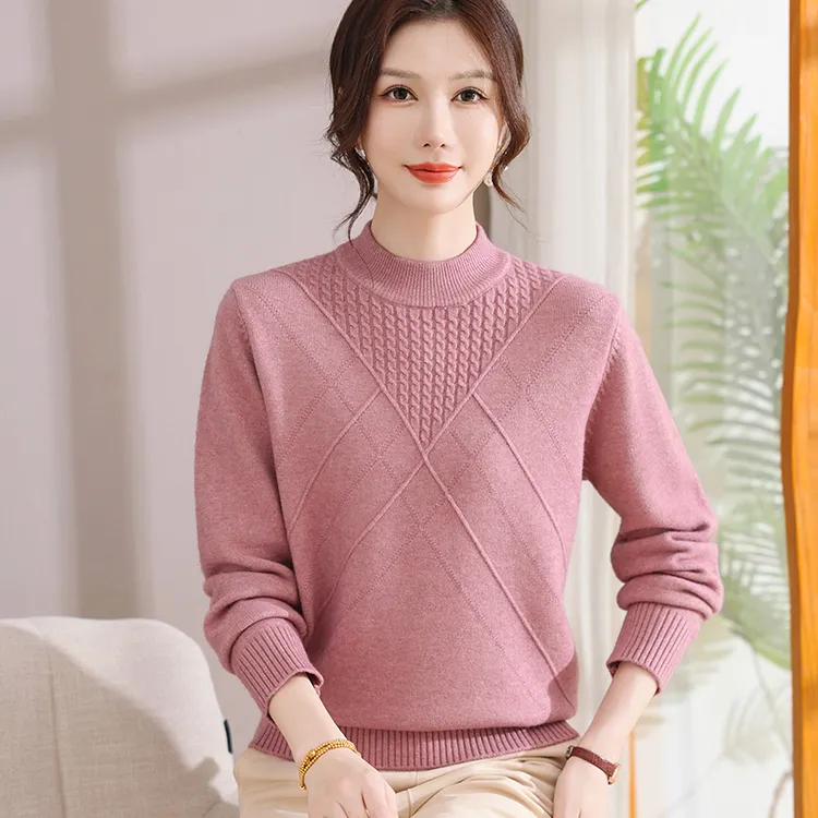 新款中老年人圆领适中毛衣服女士打底针织衫中年妈妈春秋洋气上衣