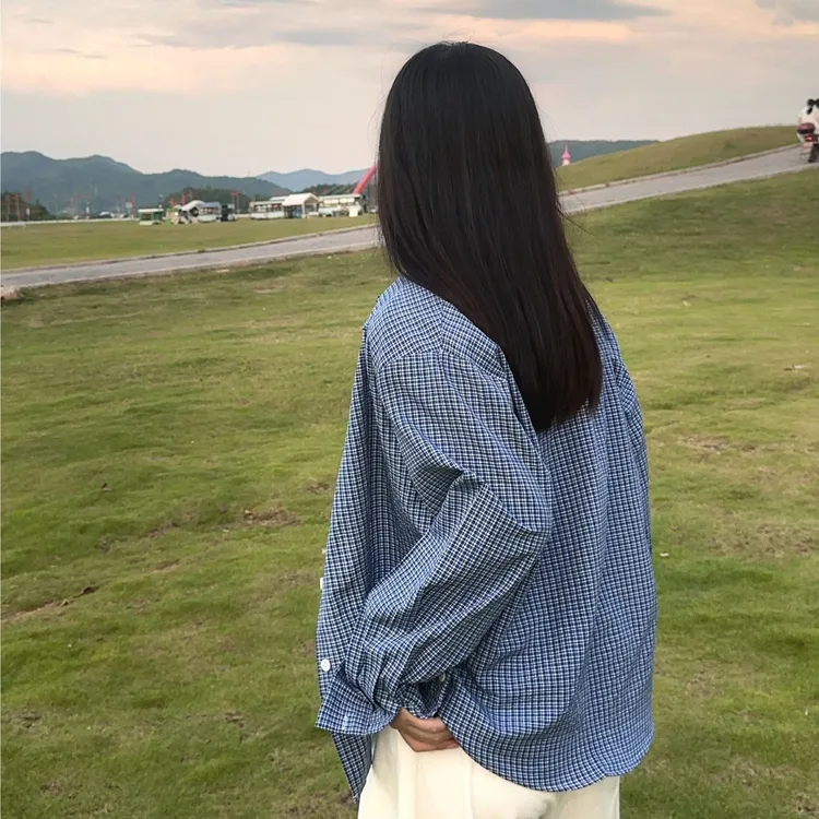 2025年新款气质百搭格纹衬衫女装春秋季格子衬衣韩版上衣时尚长袖
