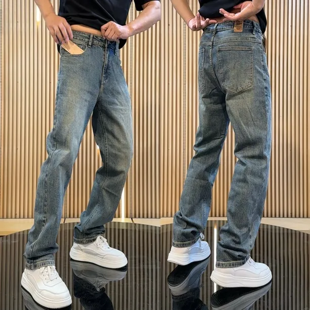 花火鸟新款秋季微弹复古水洗直筒男士牛仔裤2062